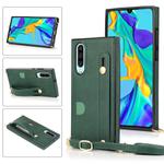 For Huawei P30 Wrist Strap PU+TPU Shockproof Protective Case with Crossbody Lanyard & Holder & Card Slot(Green)