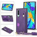 For Huawei P30 Wrist Strap PU+TPU Shockproof Protective Case with Crossbody Lanyard & Holder & Card Slot(Purple)