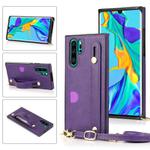 For Huawei P30 Pro Wrist Strap PU+TPU Shockproof Protective Case with Crossbody Lanyard & Holder & Card Slot(Purple)