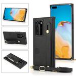 For Huawei P40 Pro Wrist Strap PU+TPU Shockproof Protective Case with Crossbody Lanyard & Holder & Card Slot(Black)