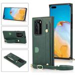 For Huawei P40 Pro Wrist Strap PU+TPU Shockproof Protective Case with Crossbody Lanyard & Holder & Card Slot(Green)