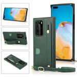 For Huawei P40 Pro Plus Wrist Strap PU+TPU Shockproof Protective Case with Crossbody Lanyard & Holder & Card Slot(Green)