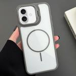 For iPhone 16 Plus PC Lens Holder MagSafe Magnetic Phone Case(Grey)