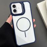 For iPhone 16 Plus PC Lens Holder MagSafe Magnetic Phone Case(Blue)
