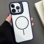 For iPhone 15 Pro Max PC Lens Holder MagSafe Magnetic Phone Case(Blue)