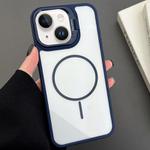 For iPhone 15 PC Lens Holder MagSafe Magnetic Phone Case(Blue)
