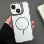 For iPhone 14 Plus PC Lens Holder MagSafe Magnetic Phone Case(Grey)