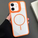 For iPhone 12 PC Lens Holder MagSafe Magnetic Phone Case(Orange)