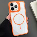 For iPhone 11 Pro Max PC Lens Holder MagSafe Magnetic Phone Case(Orange)