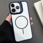 For iPhone 11 Pro Max PC Lens Holder MagSafe Magnetic Phone Case(Blue)