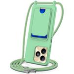 For Realme Narzo N53 4G / Note 50 4G Integrated Card Bag Solid Color Liquid Silicone Phone Case with Lanyard(Green)