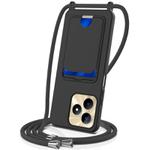 For Realme Narzo N53 4G / Note 50 4G Integrated Card Bag Solid Color Liquid Silicone Phone Case with Lanyard(Black)
