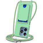 For Realme Note 60 / Note 60x Integrated Card Bag Solid Color Liquid Silicone Phone Case with Lanyard(Green)