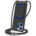 For Realme Note 60 / Note 60x Integrated Card Bag Solid Color Liquid Silicone Phone Case with Lanyard(Black)