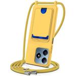 For Realme Note 60 / Note 60x Integrated Card Bag Solid Color Liquid Silicone Phone Case with Lanyard(Yellow)