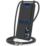 For Realme C65 4G Integrated Card Bag Solid Color Liquid Silicone Phone Case with Lanyard(Black)