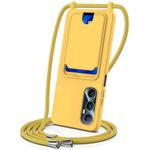For Realme C65 4G Integrated Card Bag Solid Color Liquid Silicone Phone Case with Lanyard(Yellow)