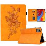 For Lenovo Xiaoxin Pad 11 2025 Peony Butterfly Embossed Leather Smart Tablet Case(Khaki)