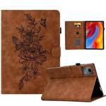 For Lenovo Xiaoxin Pad 11 2025 Peony Butterfly Embossed Leather Smart Tablet Case(Brown)