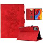 For Lenovo Xiaoxin Pad 11 2025 Peony Butterfly Embossed Leather Smart Tablet Case(Red)