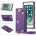 For iPhone 7 / 8 / SE 2020 Wrist Strap PU+TPU Shockproof Protective Case with Crossbody Lanyard & Holder & Card Slot(Purple)