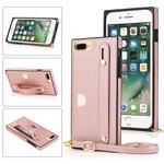 For iPhone 6 Plus Wrist Strap PU+TPU Shockproof Protective Case with Crossbody Lanyard & Holder & Card Slot(Rose Gold)