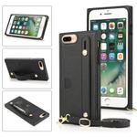 For iPhone 6 Plus Wrist Strap PU+TPU Shockproof Protective Case with Crossbody Lanyard & Holder & Card Slot(Black)