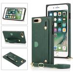 For iPhone 8 Plus / 7 Plus Wrist Strap PU+TPU Shockproof Protective Case with Crossbody Lanyard & Holder & Card Slot(Green)