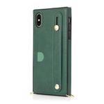 For iPhone X / XS Wrist Strap PU+TPU Shockproof Protective Case with Crossbody Lanyard & Holder & Card Slot(Green)
