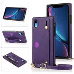 For iPhone XR Wrist Strap PU+TPU Shockproof Protective Case with Crossbody Lanyard & Holder & Card Slot(Purple)