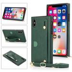 For iPhone XS Max Wrist Strap PU+TPU Shockproof Protective Case with Crossbody Lanyard & Holder & Card Slot(Green)
