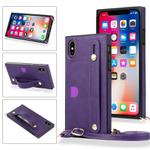 For iPhone XS Max Wrist Strap PU+TPU Shockproof Protective Case with Crossbody Lanyard & Holder & Card Slot(Purple)
