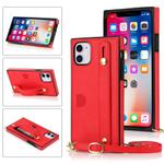 For iPhone 11 Wrist Strap PU+TPU Shockproof Protective Case with Crossbody Lanyard & Holder & Card Slot(Red)