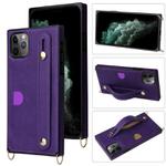 For iPhone 11 Pro Wrist Strap PU+TPU Shockproof Protective Case with Crossbody Lanyard & Holder & Card Slot(Purple)