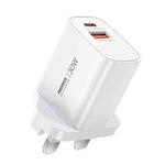 REMAX U187 30W USB and Type-C GaN Fast Charger, Specification:UK Plug(White)