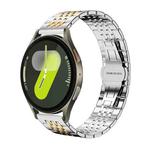 For Samsung Galaxy Watch 7 / 6 / 5 / FE 20mm xDfind Seven-bead Solid Stainless Steel Watch Band(Silver Gold)