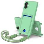 For Samsung Galaxy A07 5G Integrated Card Bag Solid Color Liquid Silicone Phone Case Gen2 with Short Lanyard(Green)