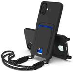 For Samsung Galaxy A07 5G Integrated Card Bag Solid Color Liquid Silicone Phone Case Gen2 with Short Lanyard(Black)