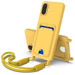 For Samsung Galaxy A07 5G Integrated Card Bag Solid Color Liquid Silicone Phone Case Gen2 with Short Lanyard(Yellow)