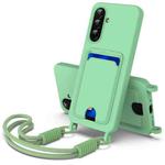For Samsung Galaxy A36 5G / A56 5G Integrated Card Bag Solid Color Liquid Silicone Phone Case Gen2 with Short Lanyard(Green)
