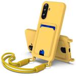 For Samsung Galaxy A36 5G / A56 5G Integrated Card Bag Solid Color Liquid Silicone Phone Case Gen2 with Short Lanyard(Yellow)