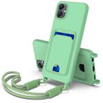 For Samsung Galaxy A05 / M05 / F05 4G Integrated Card Bag Solid Color Liquid Silicone Phone Case Gen2 with Short Lanyard(Green)