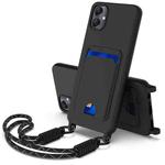 For Samsung Galaxy A05 / M05 / F05 4G Integrated Card Bag Solid Color Liquid Silicone Phone Case Gen2 with Short Lanyard(Black)