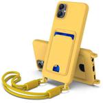 For Samsung Galaxy A05 / M05 / F05 4G Integrated Card Bag Solid Color Liquid Silicone Phone Case Gen2 with Short Lanyard(Yellow)