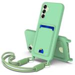 For Samsung Galaxy A14 4G / 5G Integrated Card Bag Solid Color Liquid Silicone Phone Case Gen2 with Short Lanyard(Green)