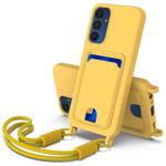 For Samsung Galaxy A15 4G / 5G Integrated Card Bag Solid Color Liquid Silicone Phone Case Gen2 with Short Lanyard(Yellow)