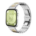 For Huawei Watch Fit4 / Fit3 / Fit4 Pro 20mm xDfind Seven-bead Solid Stainless Steel Watch Band(Silver Gold)