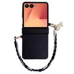 For Samsung Galaxy Z Flip7 5G Integrated Hinge Side Buckle Skin Feel PC Phone Case with Strap(Black)