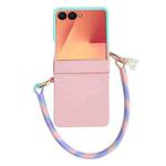 For Samsung Galaxy Z Flip7 5G Integrated Hinge Side Buckle Skin Feel PC Phone Case with Strap(Gradient Blue Pink)