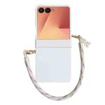 For Samsung Galaxy Z Flip7 5G Integrated Hinge Side Buckle Skin Feel PC Phone Case with Strap(White)